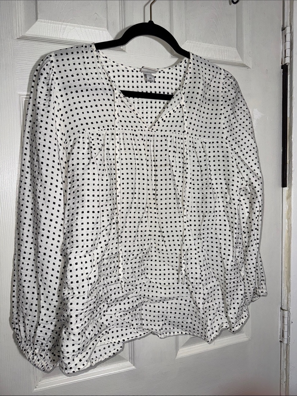 a new day White Blouse with Black Square Dot Print